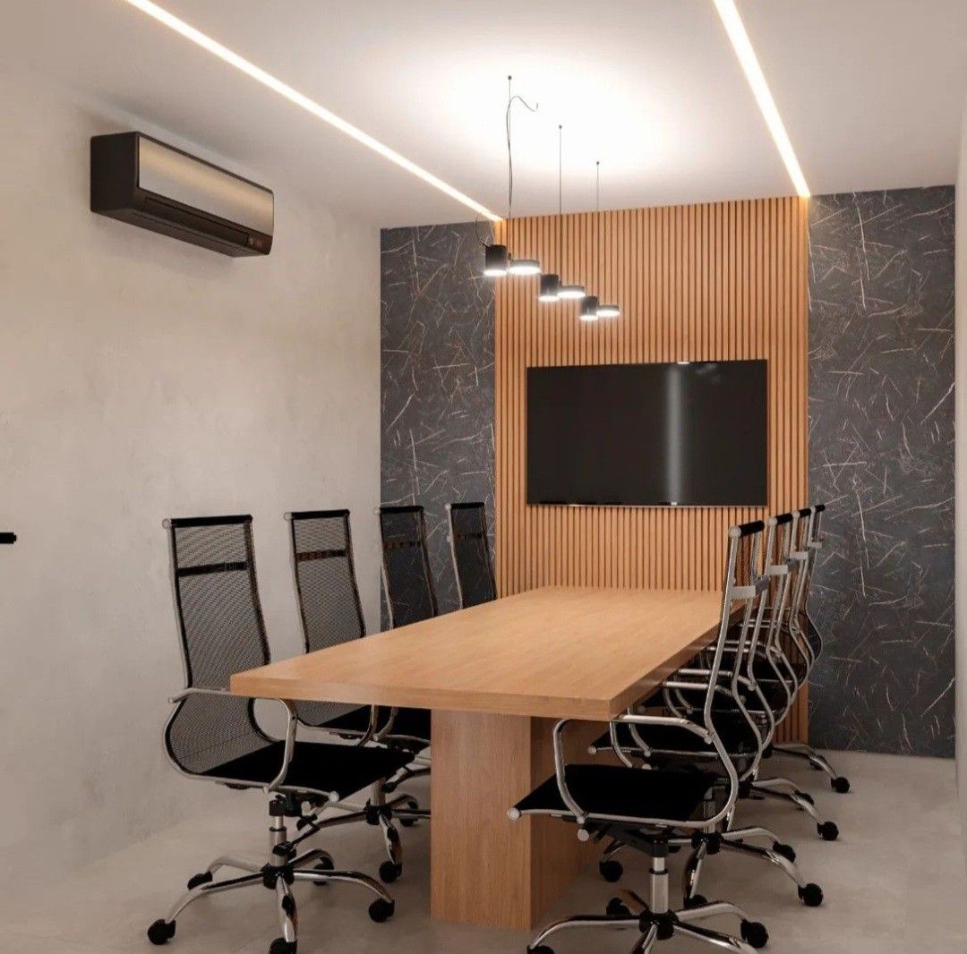 High-Tech Conference Room featuring Acoustic Wood Louver Wall Panels #2